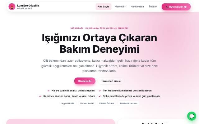 Güzellik Merkezi web sitesi şablonu: Modern tasarımı