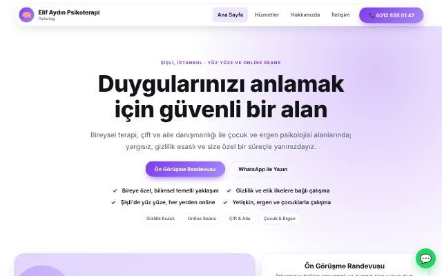 Psikolog web sitesi şablonu: Modern tasarımı